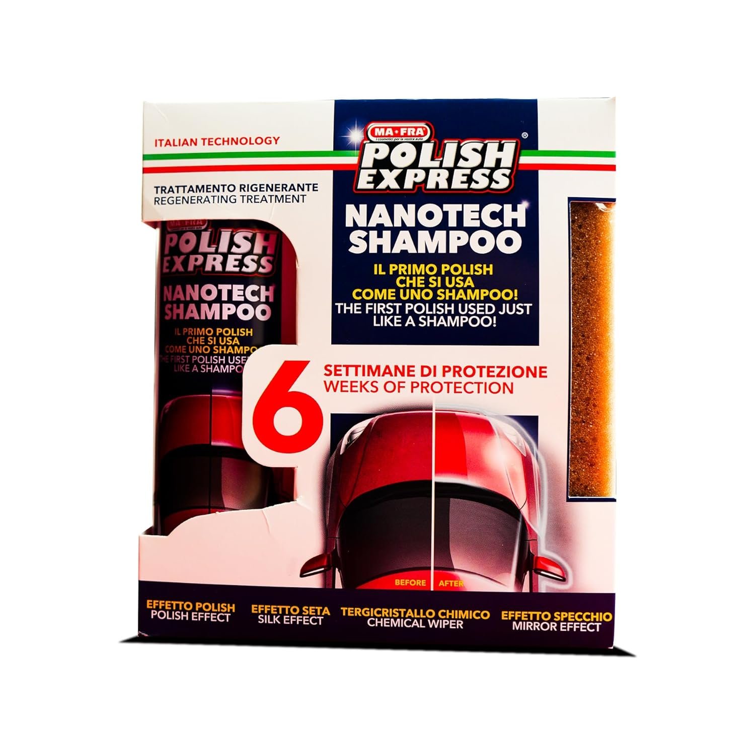 Polish Express 250ml Nanotech Shampoo with Polishing Sponge | 2-in-1 Wash & Wax | Mirror Shine, Easy Washing, Up to 6 Weeks Protection