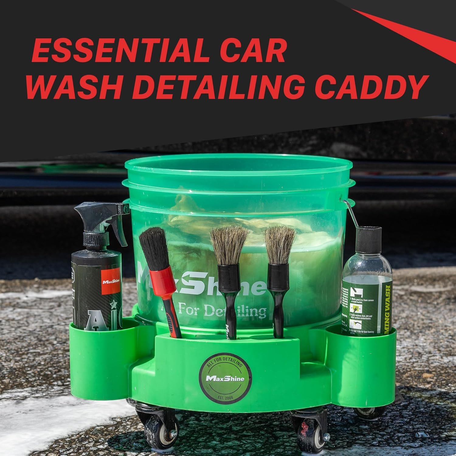 Professional Rolling Bucket Dolly | Fits 2.7and5 Gallon Buckets | 360Â° Swiveling Wheels, 3 Brush Holders, Bottle Storage & Locking Screws - Image 5