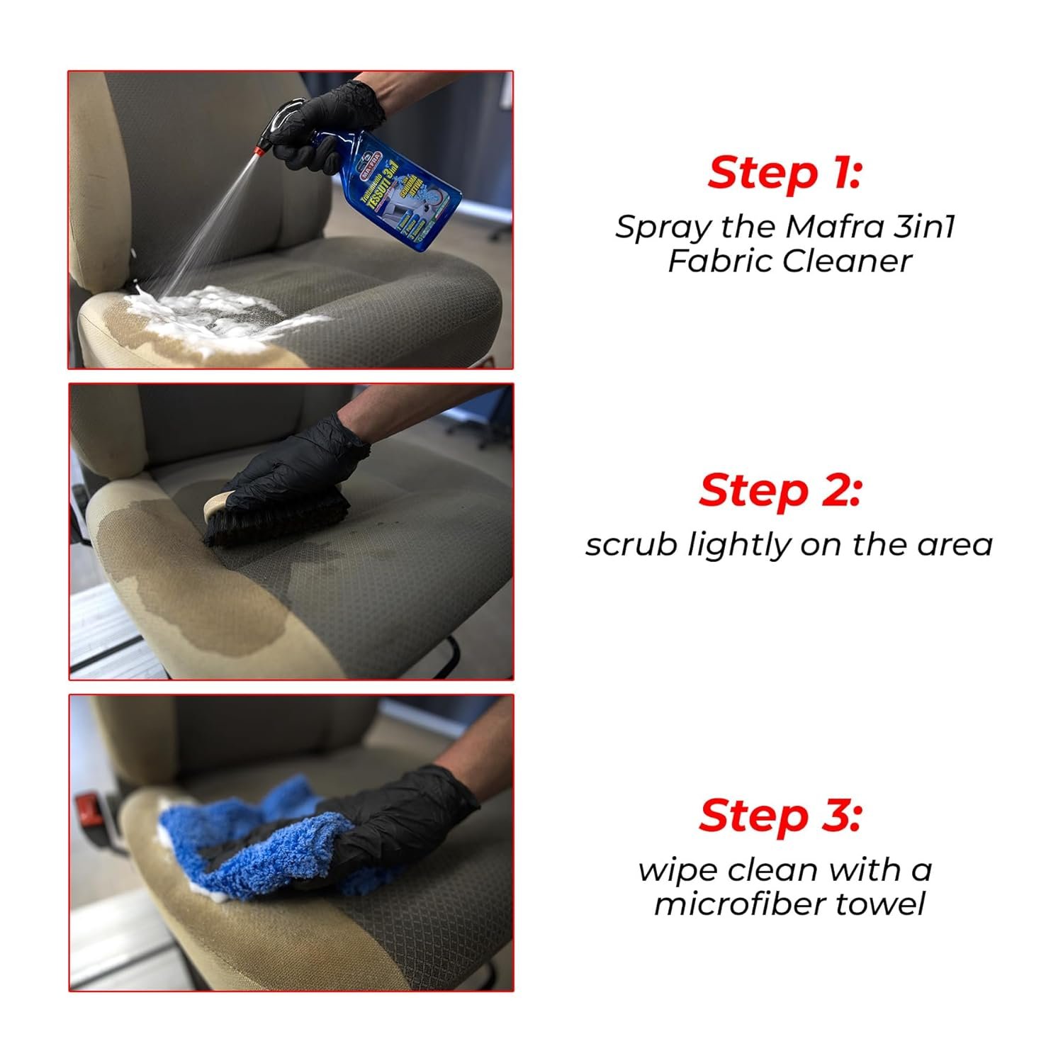 MAFRA 3-in-1 DIY Fabric Treatment Spray | Active Foam Cleaner for Car Seats, Upholstery, Velvet, and Alcantara | Removes Dirt, Odour & Stains - Image 4