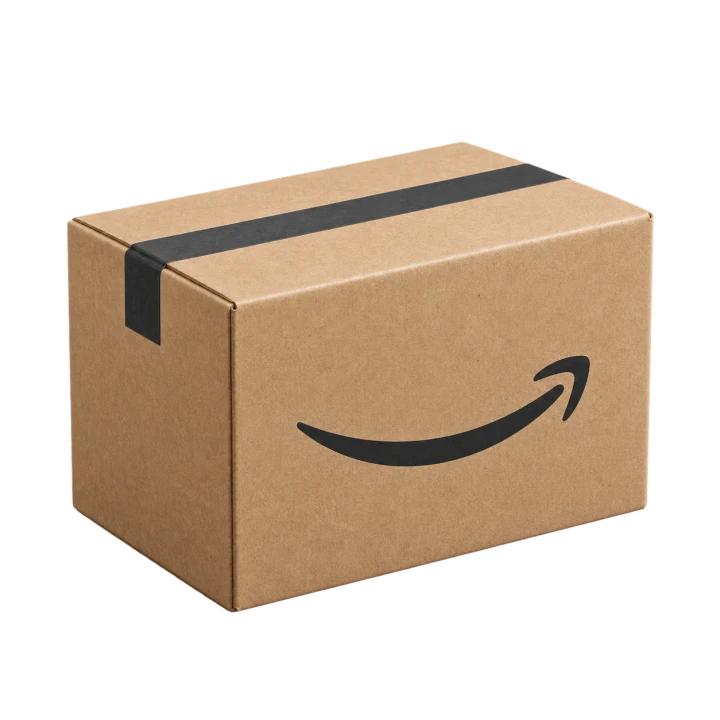 Kraft delivery box representing Amazon shopping